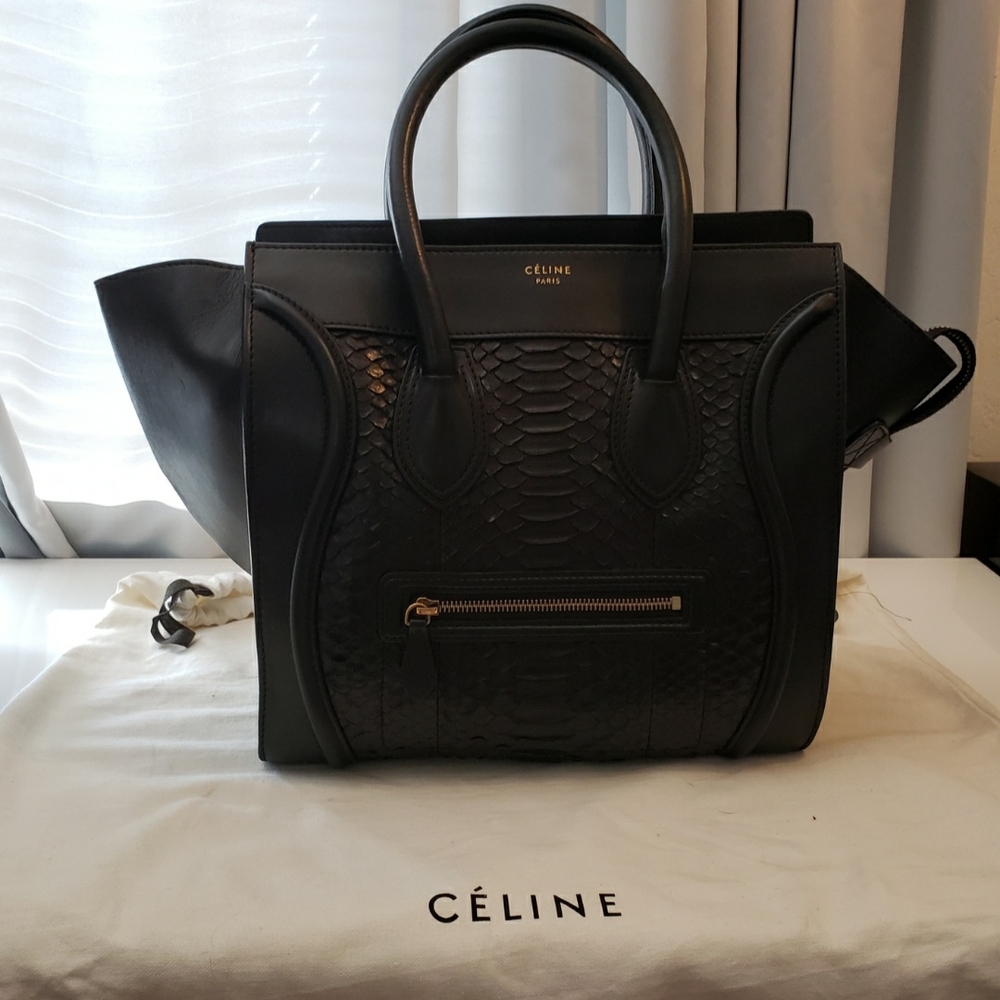 Celine Black Leather python with Structured Design - Picture 6 of 8